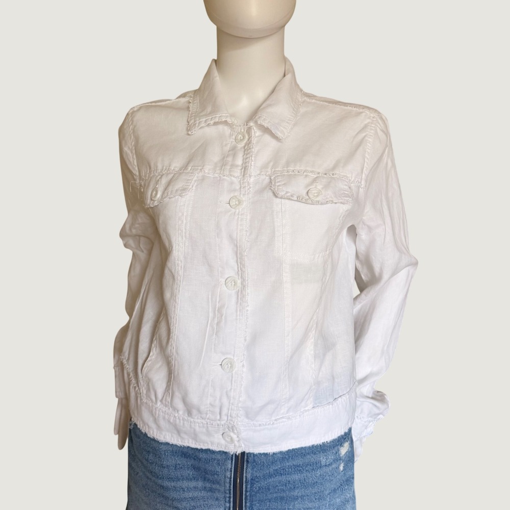 Tommy Bahama Women's White 100% Linen Frayed Edge Trucker Jacket Size S